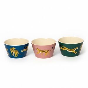 Set of 3 Three ceramic bowls with a striking cheetah design.